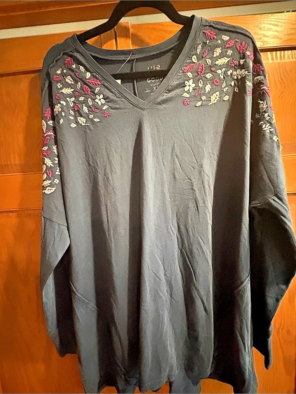 Life is Good Floral Embroidered Tunic Blue & Pink Size XL